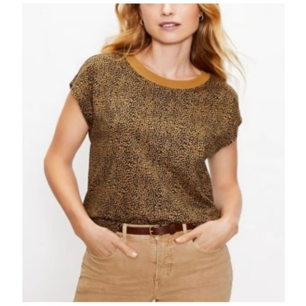 Ann Taylor LOFT Womens Tan & Black Leopard Cheetah Relaxed Cap Slv Shirt Size S